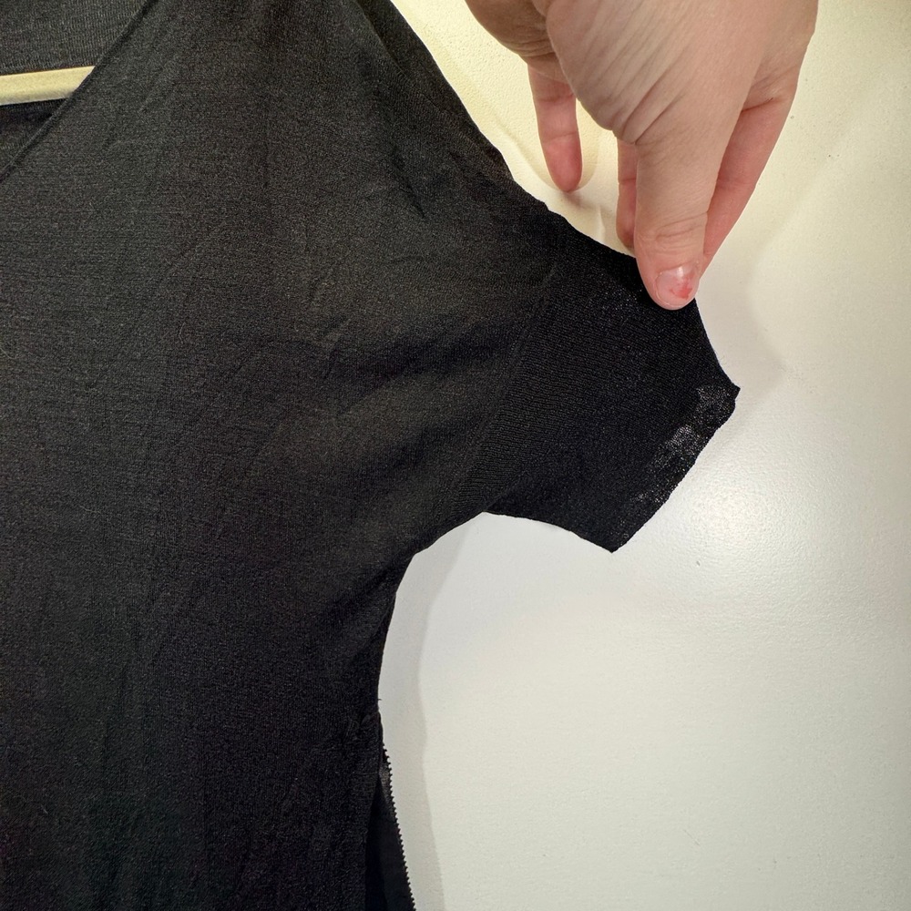 Eileen Fisher‎ Silk Georgette VNeck SizeS Black Sheer Whimsigoth Grunge - Picture 2 of 15